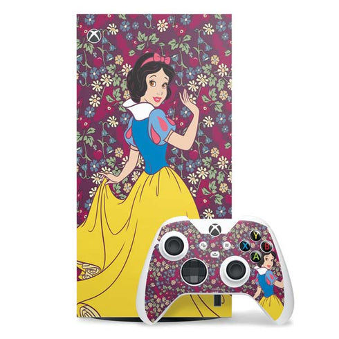 Disney Snow White Character with Floral Pattern Xbox Series X Skins