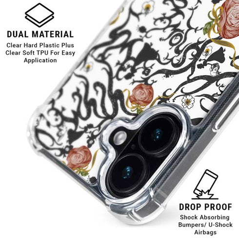 Disney Snow White Roses and Character Silhouette iPhone 16 Plus Clear Case