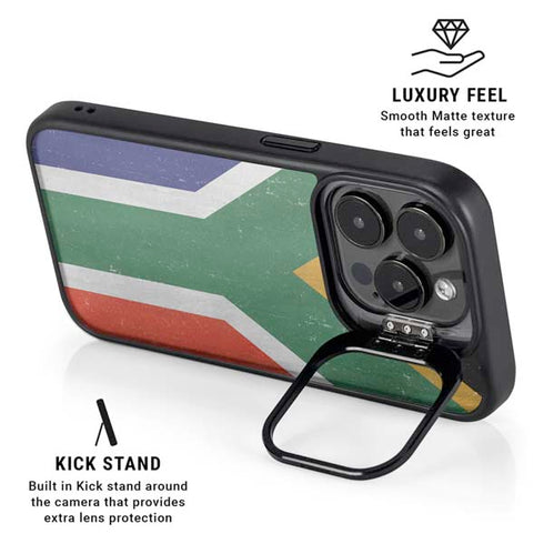 South Africa Flag Distressed iPhone 15 Pro Kickstand Case