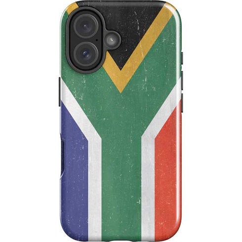 South Africa Flag Distressed iPhone 16 Plus Impact Case