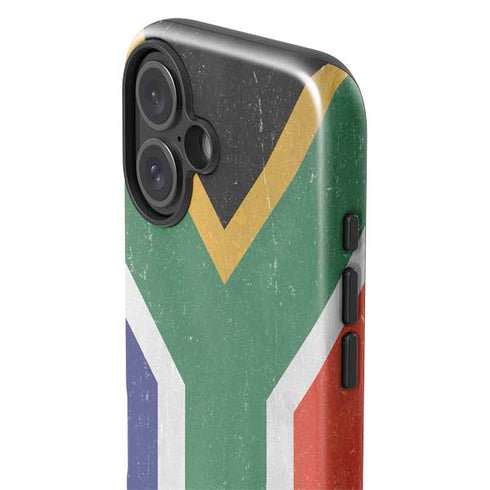 South Africa Flag Distressed iPhone 16 Plus Impact Case