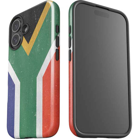 South Africa Flag Distressed iPhone 16 Plus Impact Case