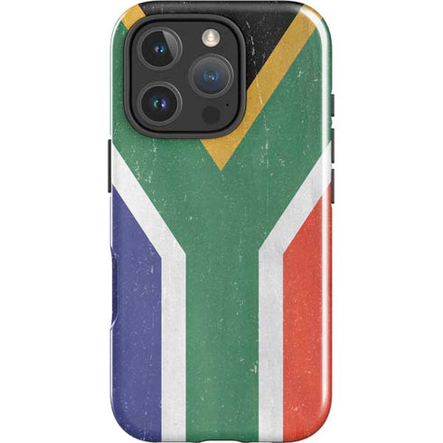 South Africa Flag Distressed iPhone 16 Pro Impact Case