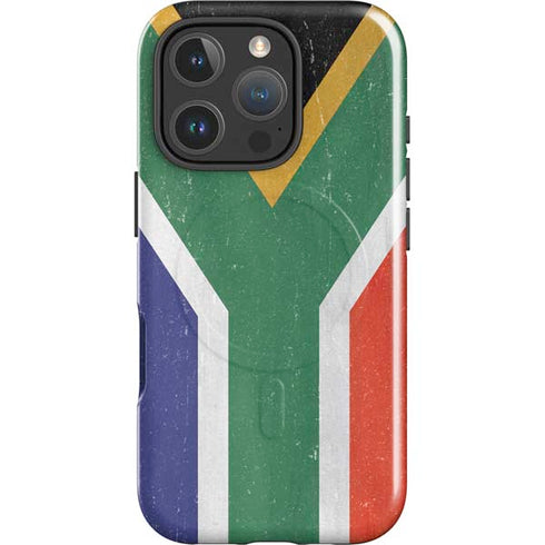South Africa Flag Distressed iPhone 16 Pro Magsafe Impact Case