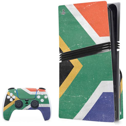 South Africa Flag Distressed PS5 Pro Disk Bundle Skin