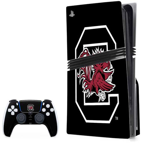 University of South Carolina Gamecocks Logo Black PS5 Pro Disk Bundle Skin