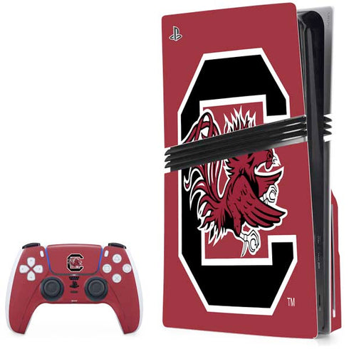University of South Carolina Gamecocks Logo Red PS5 Pro Disk Bundle Skin