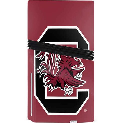 University of South Carolina Gamecocks Logo Red PS5 Pro Disk Console Skin
