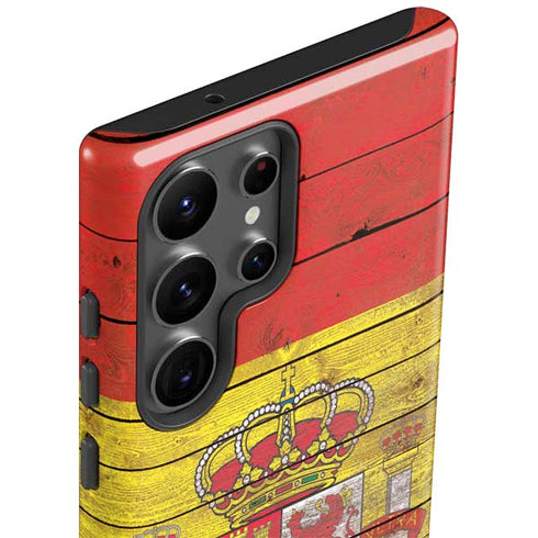 Spain Flag Dark Wood Galaxy S23 Ultra Pro Case
