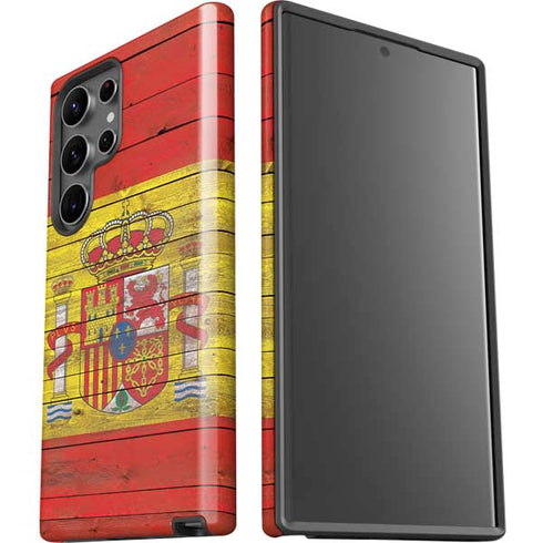 Spain Flag Dark Wood Galaxy S23 Ultra Pro Case