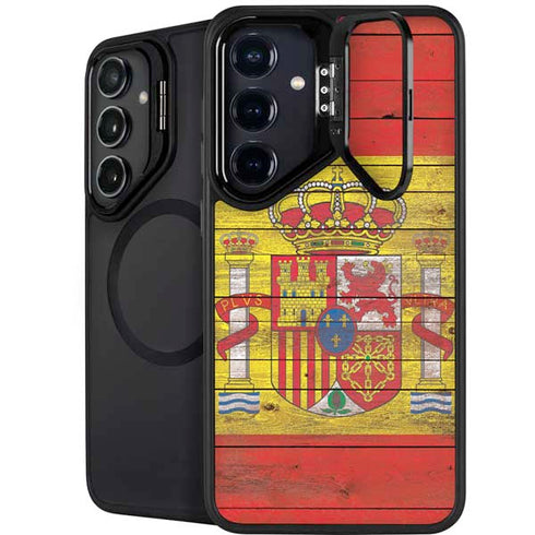 Spain Flag Dark Wood Galaxy S24 Plus Kickstand Case
