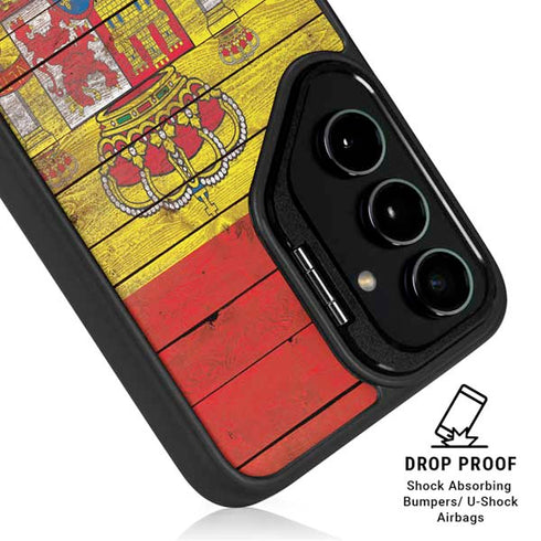 Spain Flag Dark Wood Galaxy S25 Plus Kickstand Case
