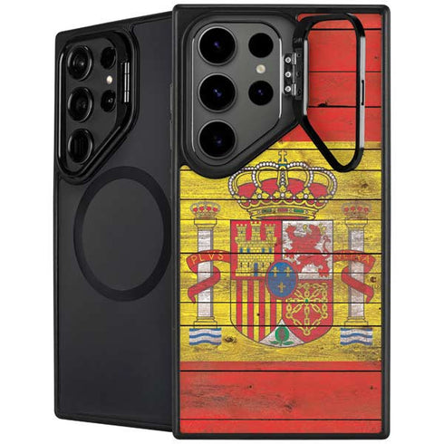 Spain Flag Dark Wood Galaxy S25 Ultra Kickstand Case