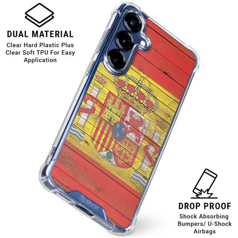 Spain Flag Dark Wood Galaxy S25 Clear Case