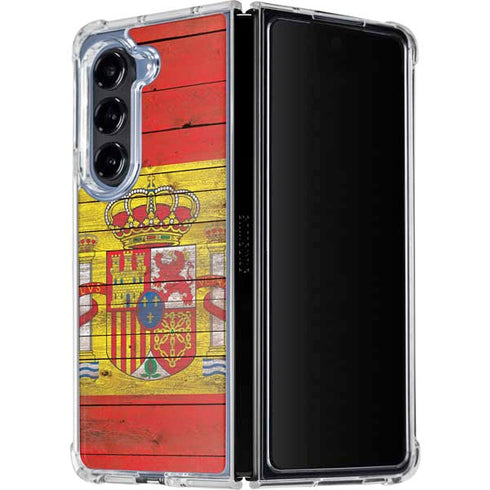Spain Flag Dark Wood Galaxy Z Fold5 5G Clear Case