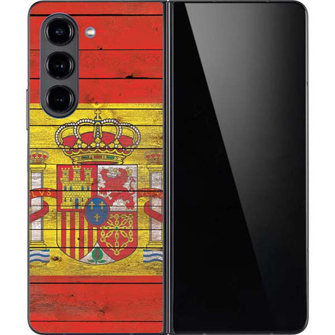 Spain Flag Dark Wood Galaxy Z Fold5 5G Skin