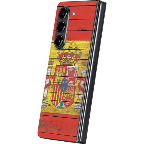 Spain Flag Dark Wood Galaxy Z Fold5 5G Skin