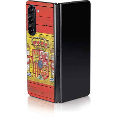 Spain Flag Dark Wood Galaxy Z Fold5 5G Skin