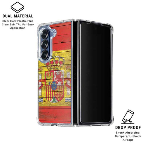 Spain Flag Dark Wood Galaxy Z Fold6 Clear Case