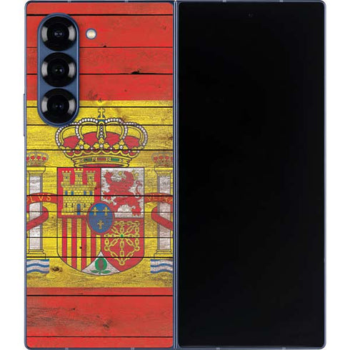 Spain Flag Dark Wood Galaxy Z Fold6 Skin