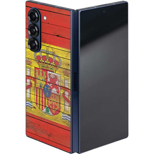 Spain Flag Dark Wood Galaxy Z Fold6 Skin