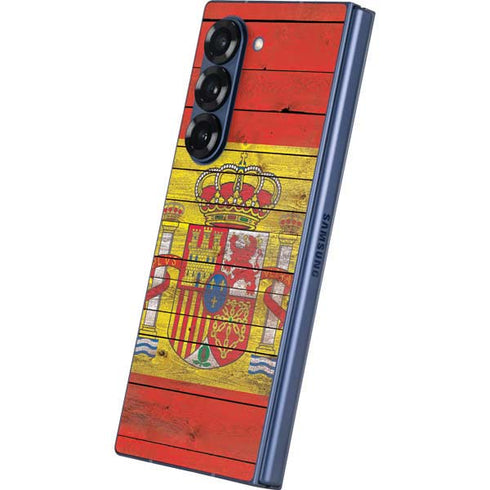 Spain Flag Dark Wood Galaxy Z Fold6 Skin