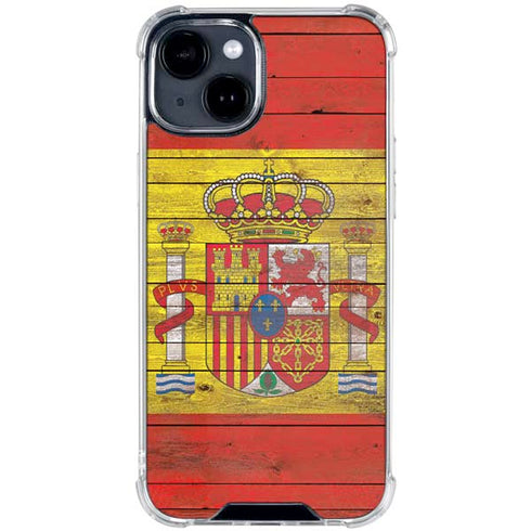 Spain Flag Dark Wood iPhone 15 Clear Case