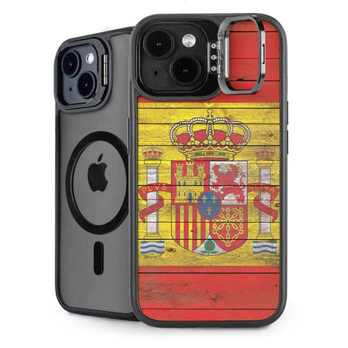 Spain Flag Dark Wood iPhone 15 Kickstand Case