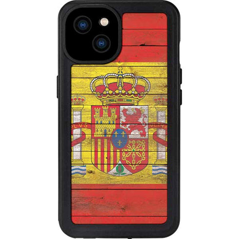 Spain Flag Dark Wood iPhone 15 Plus Waterproof Case