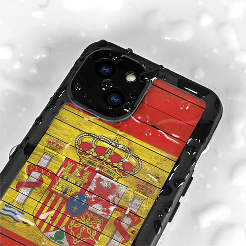 Spain Flag Dark Wood iPhone 15 Plus Waterproof Case