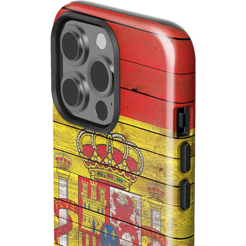 Spain Flag Dark Wood iPhone 15 Pro Impact Case