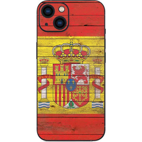 Spain Flag Dark Wood iPhone 15 Skin