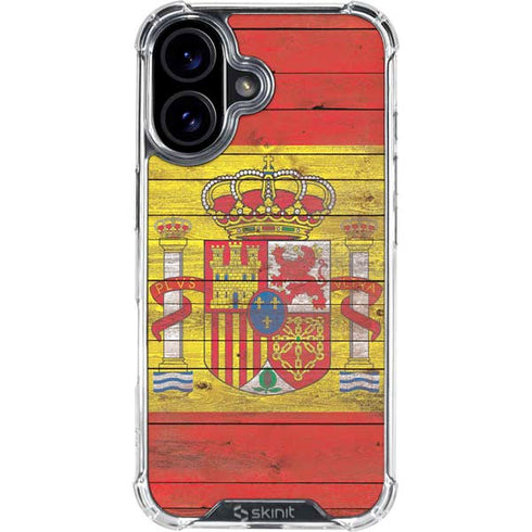 Spain Flag Dark Wood iPhone 16 Clear Case