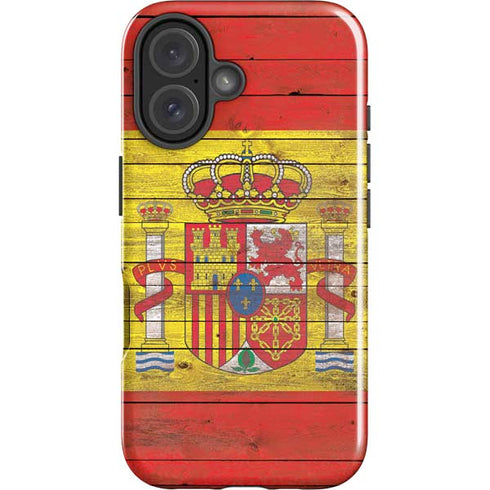 Spain Flag Dark Wood iPhone 16 Impact Case