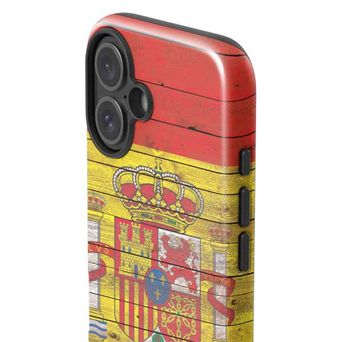 Spain Flag Dark Wood iPhone 16 Impact Case