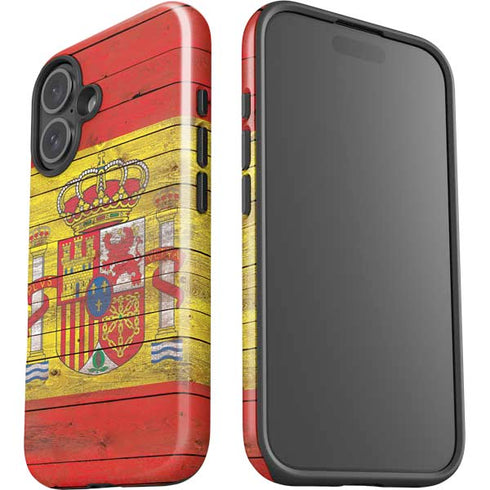 Spain Flag Dark Wood iPhone 16 Impact Case