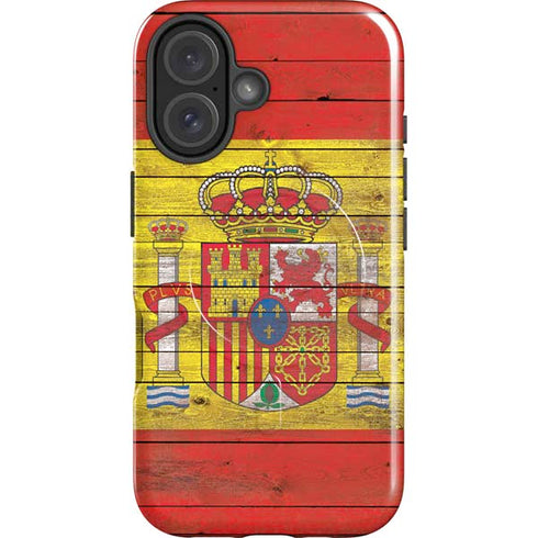 Spain Flag Dark Wood iPhone 16 Magsafe Impact Case