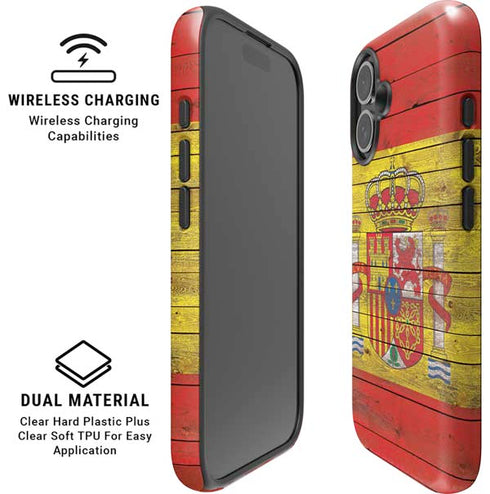 Spain Flag Dark Wood iPhone 16 Magsafe Impact Case