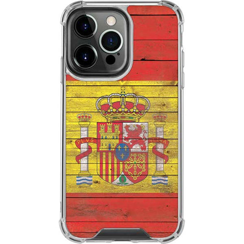 Spain Flag Dark Wood iPhone 16 Pro Clear Case