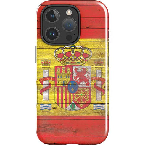 Spain Flag Dark Wood iPhone 16 Pro Impact Case