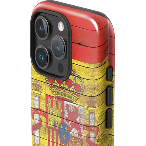 Spain Flag Dark Wood iPhone 16 Pro Impact Case