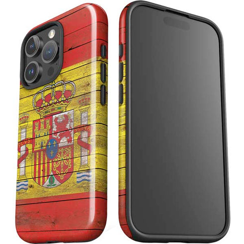 Spain Flag Dark Wood iPhone 16 Pro Impact Case