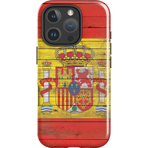 Spain Flag Dark Wood iPhone 16 Pro Magsafe Impact Case
