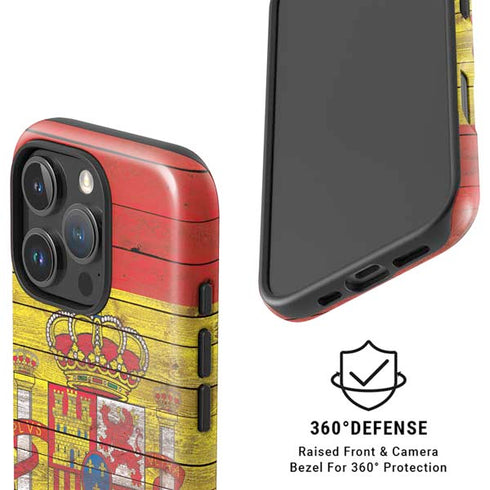 Spain Flag Dark Wood iPhone 16 Pro Magsafe Impact Case
