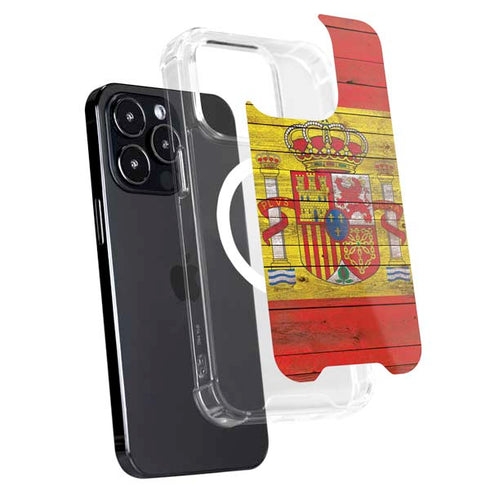 Spain Flag Dark Wood iPhone 16 Pro Max MagSafe Case