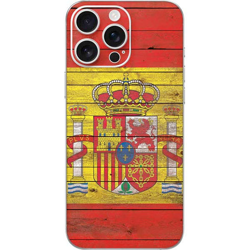 Spain Flag Dark Wood iPhone 16 Pro Max Skin