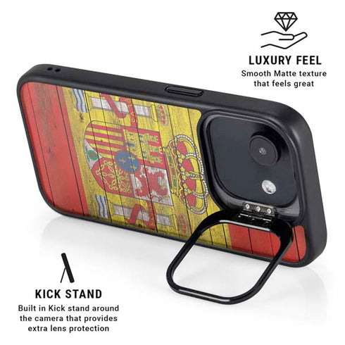 Spain Flag Dark Wood iPhone 16e Kickstand Case