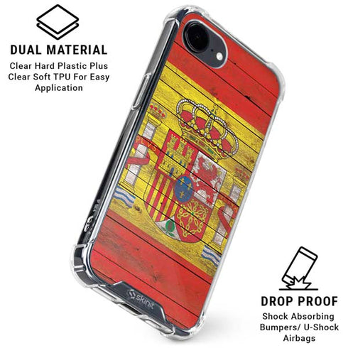 Spain Flag Dark Wood iPhone 16e Clear Case