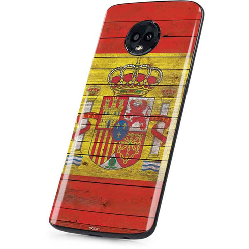 Spain Flag Dark Wood Moto G6 Skin