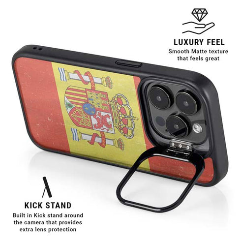 Spain Flag Distressed iPhone 15 Pro Max Kickstand Case